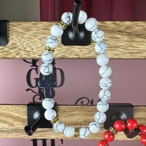 Marble White and Gold Accent Bracelet